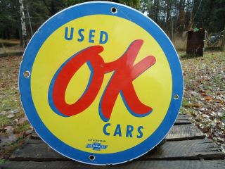 Vintage Chevrolet Ok Cars Porcelain Enamel Dealership Sign Chevy