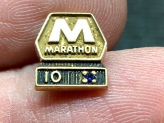 Marathon Oil And Gas 10k Gold Sapphire Stunning 10 Years Of Service Award Pin.