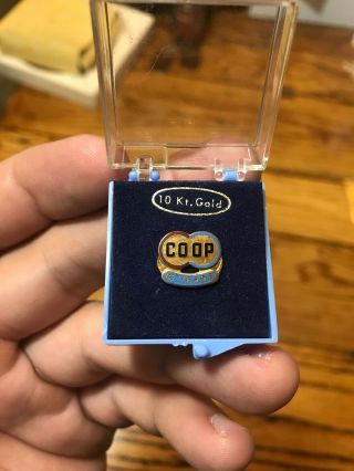 Co - Op Farm 10 Years Service Award Pin 10k Gold Texted Cooperative Box