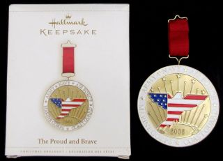 Hallmark " The Proud And Brave " Metal Keepsake Ornament Army Navy Marines 2006