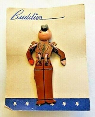 Wwii Plastic Buddies Pin Army On Display Card,  Arms & Torso Movable