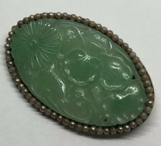 (inv 521) - Gorgeous Early " Art Deco " Natural " Jade " Pin