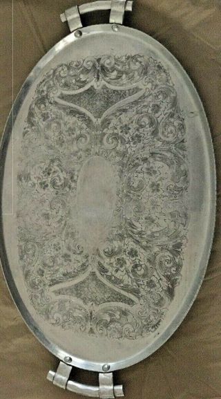 Vintage Large Aluminum Serving Trays Oval Shaped with Handles 2
