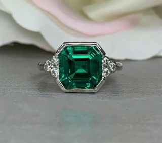 Vintage Art Deco Engagement Wedding Ring 4 Ct Asscher Cut Diamond 14k Gold Over