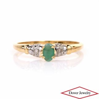 Estate Diamond Green Emerald 14k Gold Ring Nr