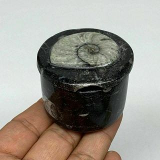 123.  8g,  1.  6 " X1.  9 " Small Round Black Fossils Ammonite Jewelry Box @morocco,  F2324