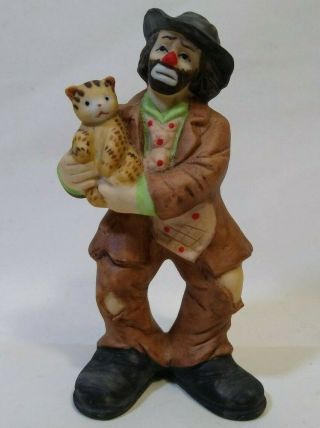 Emmett Kelly Jr Miniature Clown Figure Holding Cat 3.  5 " Tall