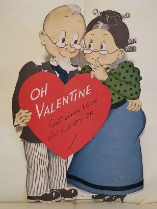 Vintage Norcross Large Valentine Greeting Card Stand Up Old Man And Woman Diecut