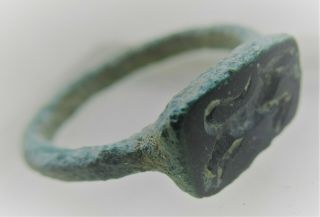 Ancient Roman Bronze Legionary Ring With Gazelle Impression