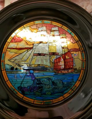 Historical Society Flying Cloud Jefferson Pewter Stain Glass Plate Sailing Ship