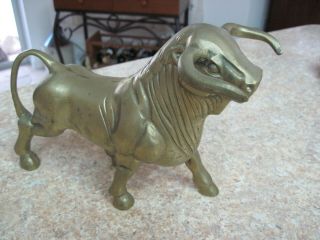 Vintage Solid Brass Bull Statue / Figure Wall Street Taurus 9 " X7 " 6 Lbs.