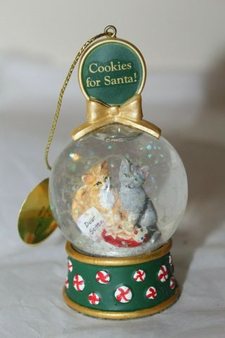 Danbury Cat Snow Globe Christmas Ornaments,  Cookies For Santa/no 4