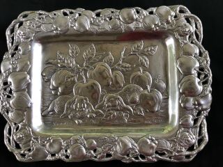 Vintage Wilton Armetale Pewter Tray Bunnies And Apples 19 " X15 " Perfect