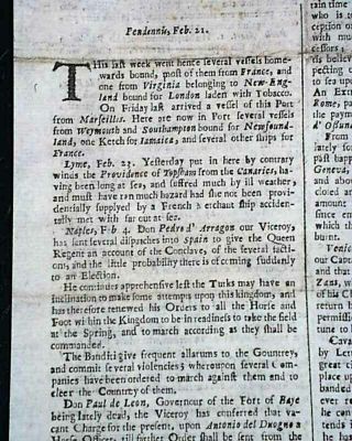 Early 17th Century 350 Yr.  Old London Gazette W/ Virginia Tobacco 1669 Newspaper