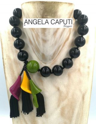 Gorgeous Italian Angela Caputi Spectacular Couture Resin Necklace With Pendants