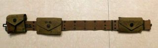 Wwii Vintage Ammunition Cartridge Belt Dated 1943 W 3 Canvas Pockets See Marks