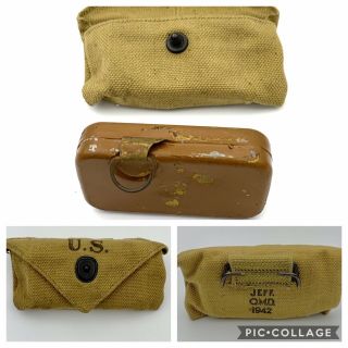 Us Wwii Medic Belt Pouch Brown /tan Can Contents First Aid Packet U.  S.  Army Ww2