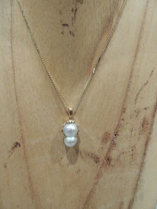 Silver Baroque Pearl Set In 14k Gold On A 14k Gold Chain Vintage