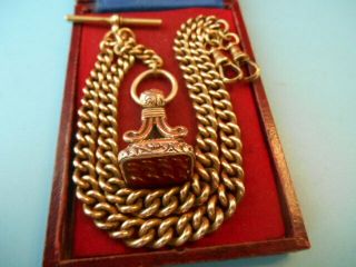 Antique 18ct Rolled Gold Double Albert Chain & Seal Fob Not Scrap 53.  9gm