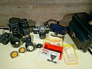 Vintage Honeywell Pentax Spotmatic F 35mm Film Camera And 3 Lens Kit