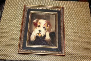 Antique Puppy Dog Oil Painting Cute Puppy Painting Signed Strano Framed
