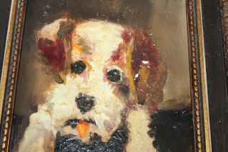 Antique Puppy Dog Oil Painting Cute Puppy Painting Signed Strano Framed 2