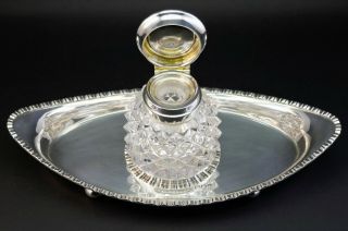 C1901,  Mappin Brothers,  Antique Edwardian Solid Silver & Glass Ink Well Inkstand