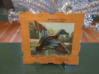 Vintage Johnson Sea - Horse Outboard Motors Advertising Sign Blue Winged Teal Duck