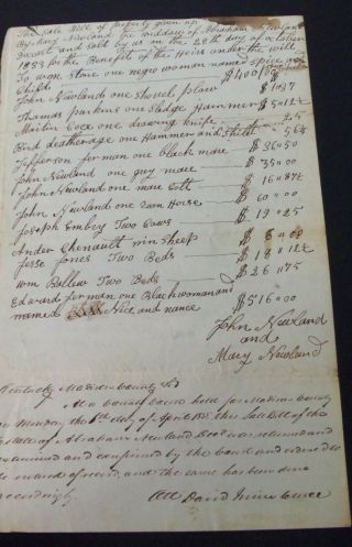 1833 Madison County Kentucky Slave Bill Of Slave Document