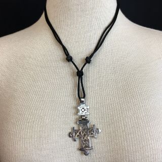 Vintage Sterling Silver Coptic Cross Necklace Signed Woods