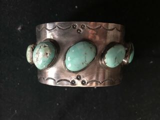Vintage Navajo Silver Cuff Bracelet With Robin’s Egg Blue Turquoise