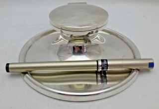 Antique Solid Sterling Silver Capstan Inkwell With Pen Rest B 