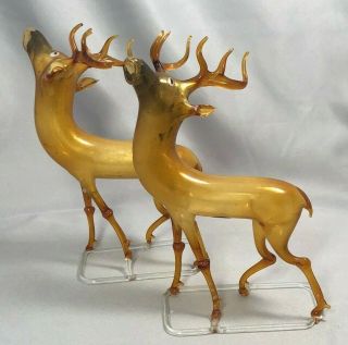 2 Gold Reindeer Handblown Mercury Glass Vintage German Deer Christmas 5 1/2 - Inch