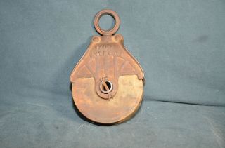 Vintage Wooden Barn Pulley - Myers Ok - H310b