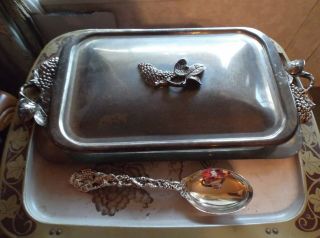 4 Piece Silver Plated Godinger 3 Qt Casserole Serving Tray With Lid And Spoon