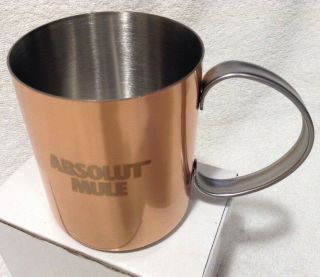 Absolut Vodka Moscow Mule Stainless Steel Cup Mug Copper Plated 13 Ounce
