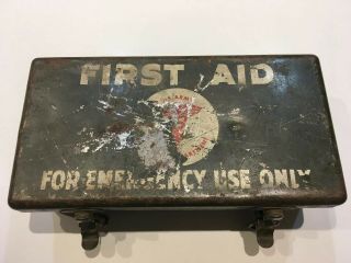Wwii U.  S.  Army First Aid Kit Motor Vehicle Jeep Emergency Use Only