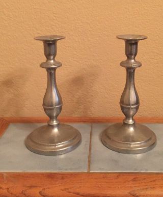 Wilton Armetale Pewter Rwp Queen Anne,  Pair (2) Large Candlesticks - 8.  5 " Tall