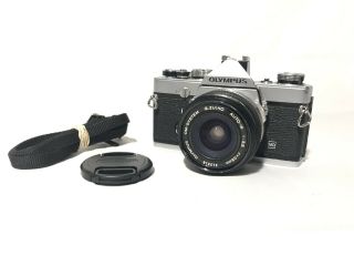 Vintage Olympus Om - 1 Camera With A 28mm 3.  5 Lens & Strap