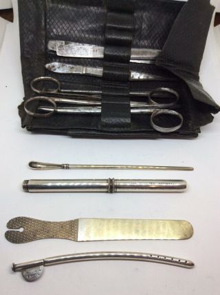 1878 Down T Nicholls Campaign Pocket Solid Silver Steel Surgicsl Set Medical