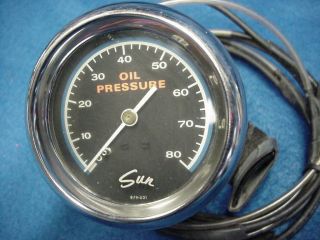 Vintage Sun Blue Line Oil Pressure Gauge 0 - 80 Rat Hot Rod Chevy Ford Gasser