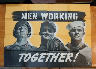 Issue Us Wwii 1942 Poster Men Together Army,  Navy,  Home Front