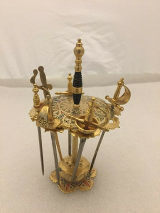 Sword Appetizer Picks,  6 Cocktail Swords,  Decorated Brass Stand