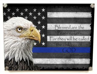Thin Blue Line Flag Blessed Are The Peace Keepers Aluminum Wall Art Matthew 5:9