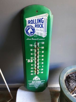 Vintage Rolling Rock Extra Pale Metal Advertising Thermometer Old Latrobe 27x8
