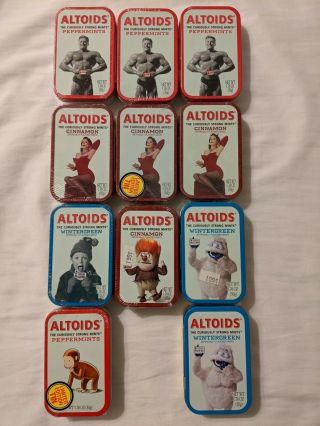 10 Altoids Tins: Strong Man,  Sindy (1 With Horns),  Plus 1 Bumble (empty)