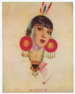 Vintage 1940s Armando Drechsler Mexican Art Deco Pin - Up Print La Malinche Fine,