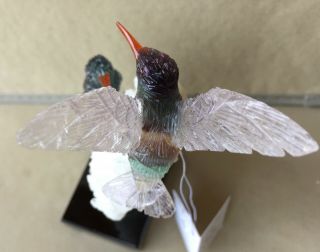 Fluorite and Amethyst Hummingbird Pair on Albite Crystal 6 