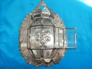 Vintage Made In Mexico Punched Tin Lead & Glass Candle Holder Sconce
