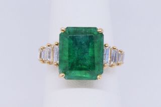Vintage 14k Yellow Gold White Sapphire Emerald Stone Ring Size 6